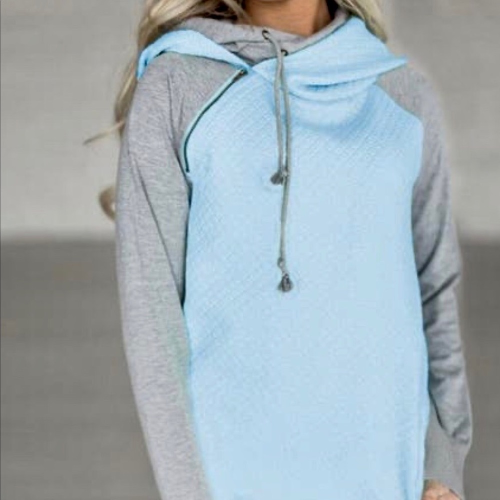 Light Blue And Gray Unique Double Layer Hoodie - image 1